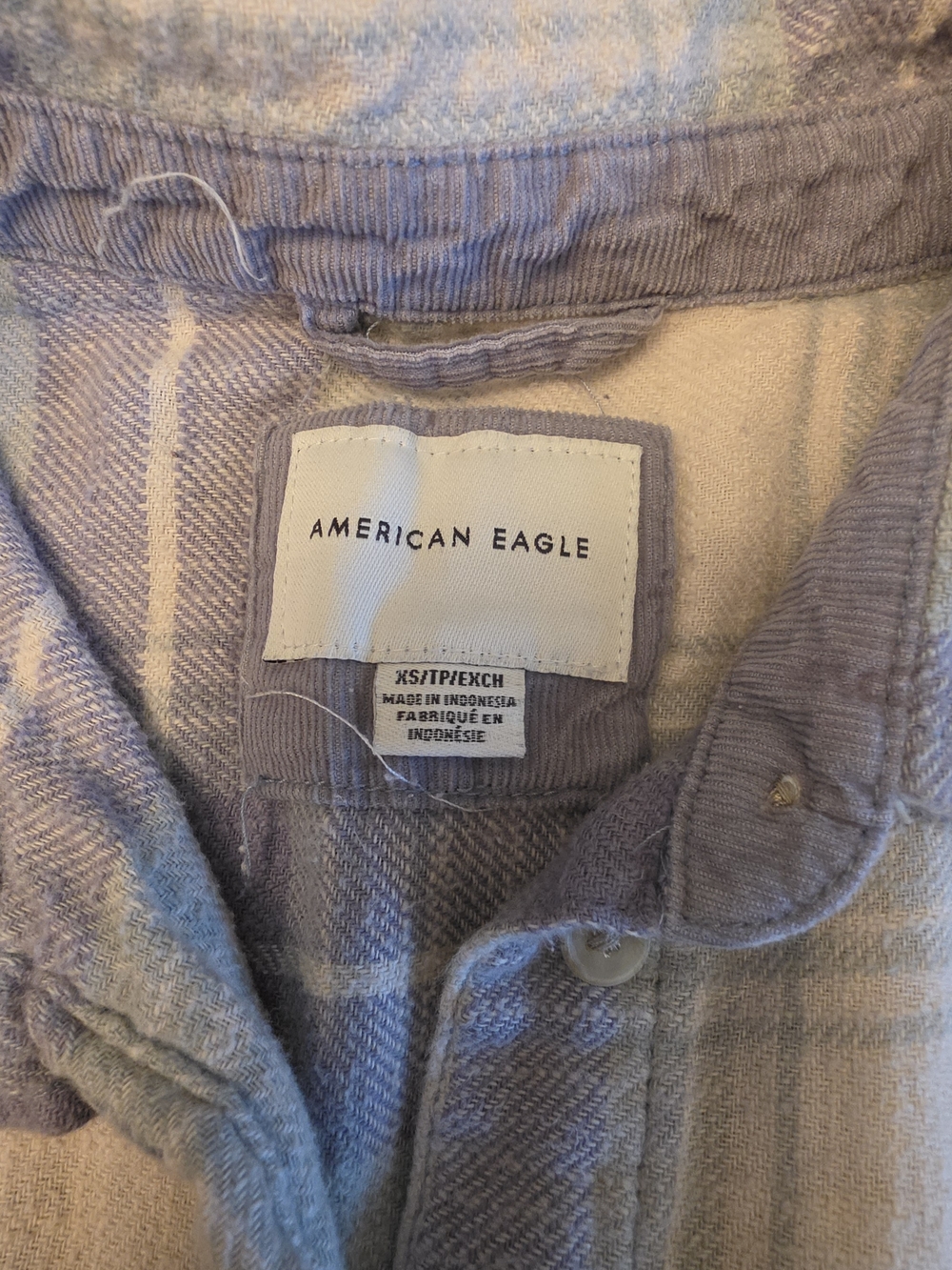 American Eagle Boyfriend Fit Plaid Flannel Button Up Shirt Periwinkle/Blue - Picture 3 of 7